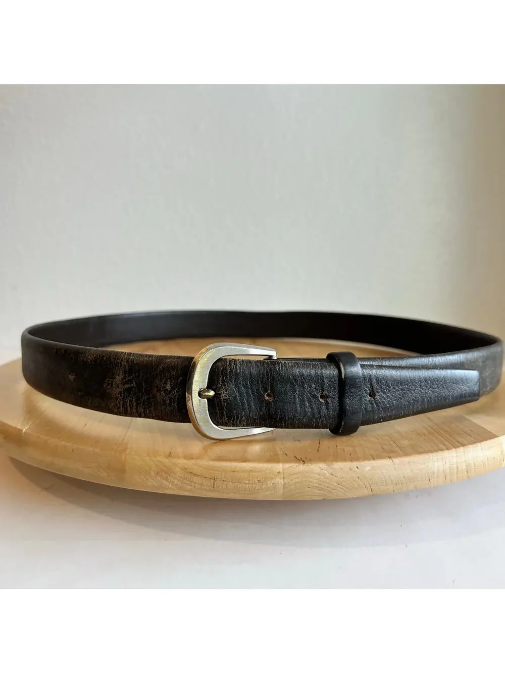 Vintage Brown Worn Calf Harness Genuine Leather Silver Buckle Belt Size Large